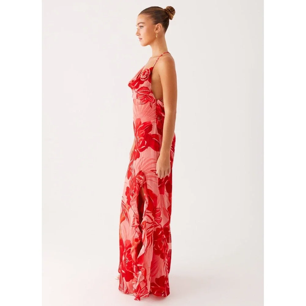 Peppermayo First Class Maxi Dress Sicily Sunsets Red Pink Size 4 New With Tags - Picture 2 of 10